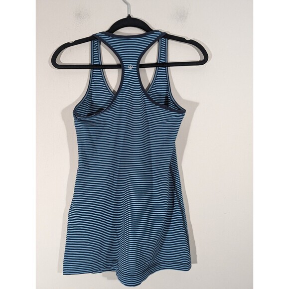 Lululemon Top Women Medium Blue Striped Cool Racerback Activewear Tank - Picture 2 of 3